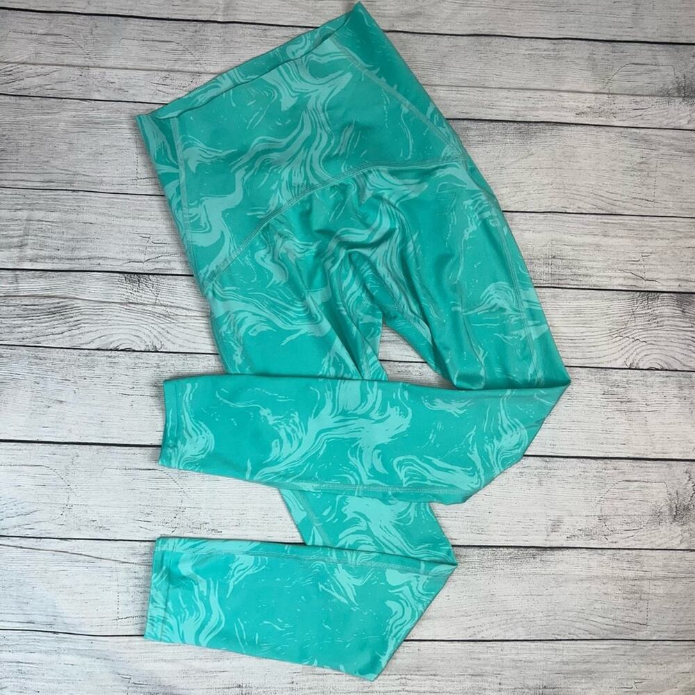 GYMSHARK Women's Waist Support Leggings Aqua Print Size XS